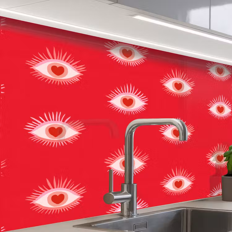 Revestimiento cocina - Ojos - Corazón - Abstracto - Rojo - Rosa — 1