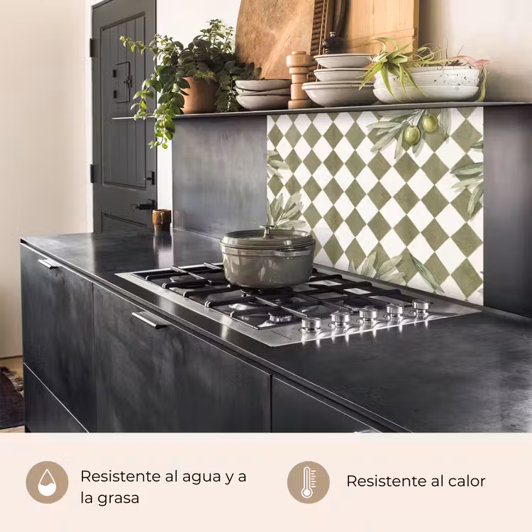 Revestimiento cocina - Planta - Ramas de olivo - Acuarela - Mediterráneo - Verde — 4
