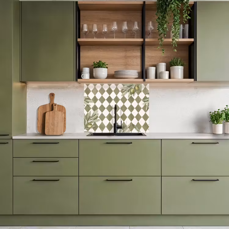 Revestimiento cocina - Planta - Ramas de olivo - Acuarela - Mediterráneo - Verde — 7