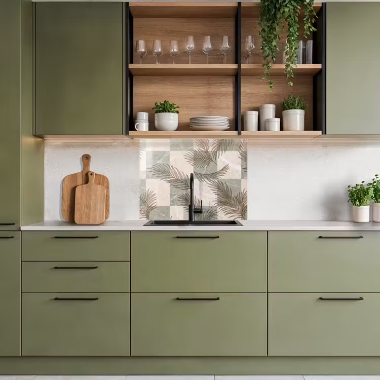 Revestimiento cocina - Plantas - Hojas - Mármol - Moderno - Verde — 7