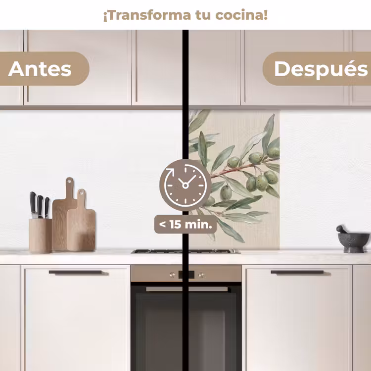 Revestimiento cocina - Rama de olivo - Hojas - Naturaleza - Verde - Beige — 2