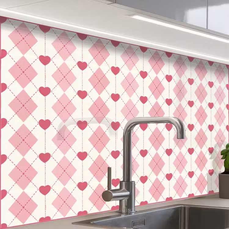 Revestimiento cocina - Rombos - Clásico - Rosa - Blanco — 1