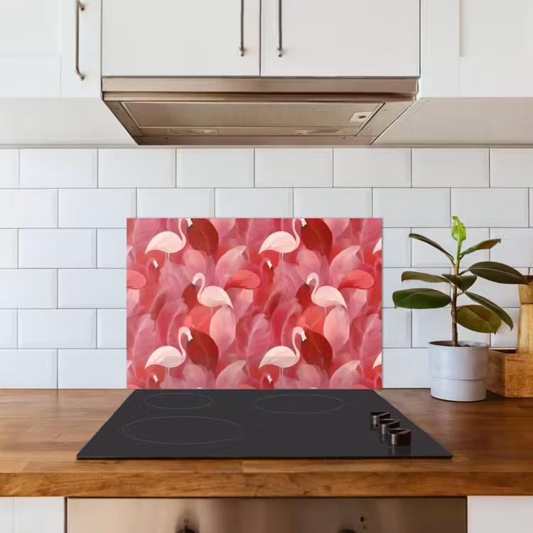 Salpicaderos de cocina - Flamenco - Botánico - Elegante - Rosa - Rojo — 3