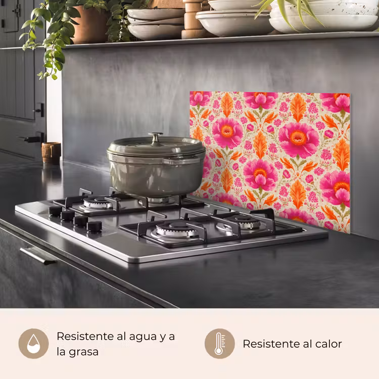 Salpicaderos de cocina - Flores - Barroco - Rosa - Naranja — 2