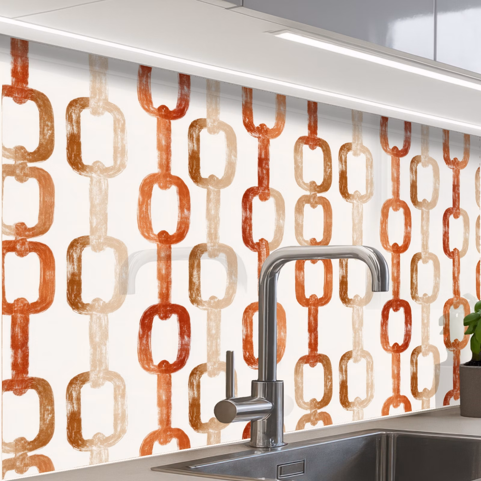 Revestimiento cocina - Eslabones - Estampado - Acuarela - Terracota — 1