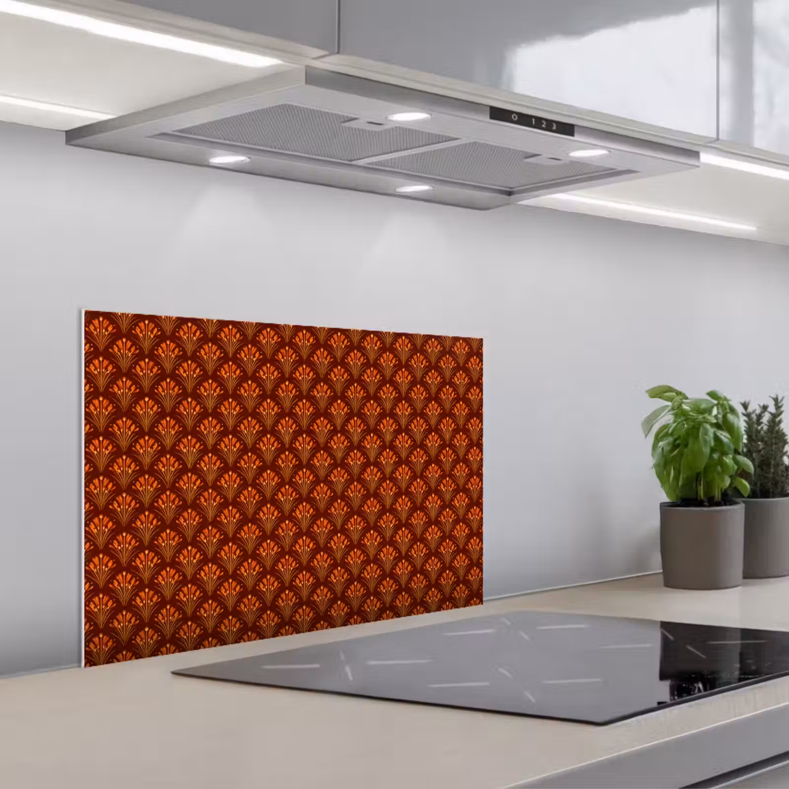 Salpicaderos de cocina - Abanicos - Art Déco - Botánico - Marrón rojizo - Naranja — 1