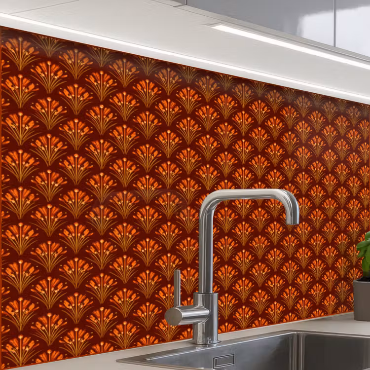 Revestimiento cocina - Abanicos - Art Déco - Botánico - Marrón rojizo - Naranja — 1