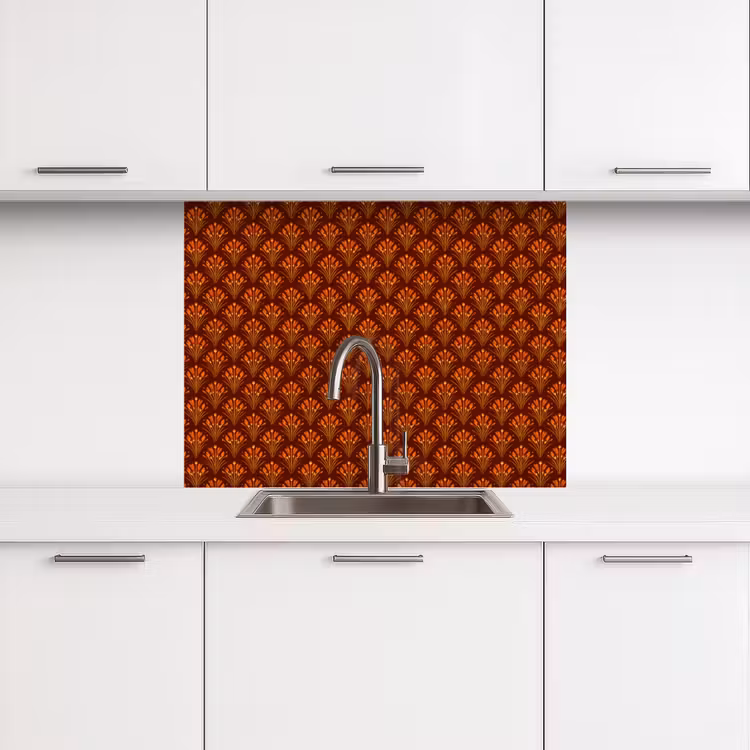 Revestimiento cocina - Abanicos - Art Déco - Botánico - Marrón rojizo - Naranja — 3