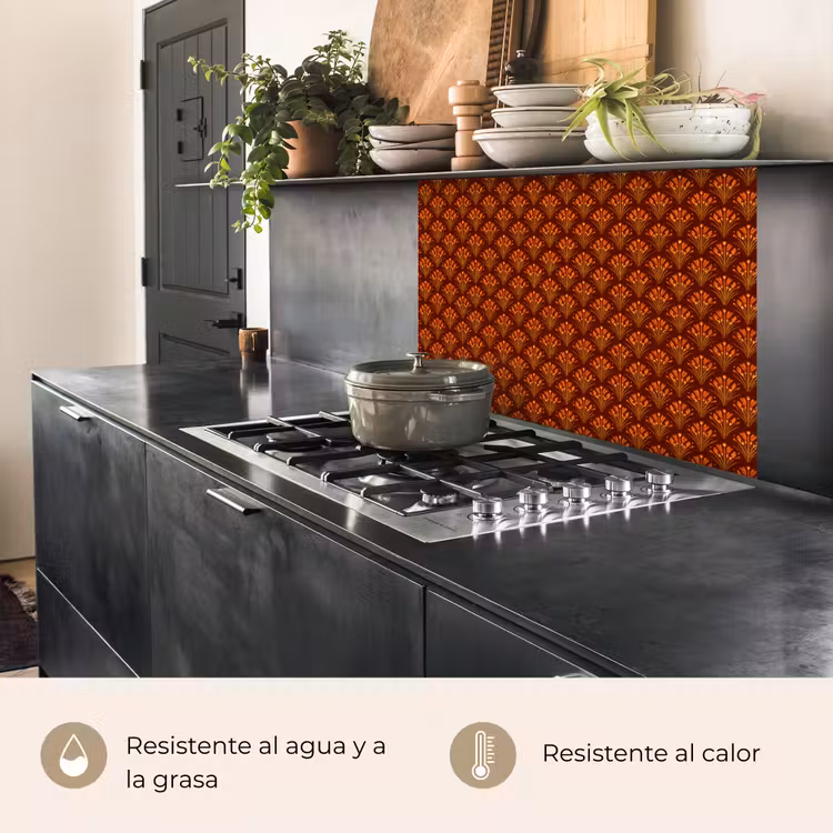 Revestimiento cocina - Abanicos - Art Déco - Botánico - Marrón rojizo - Naranja — 4
