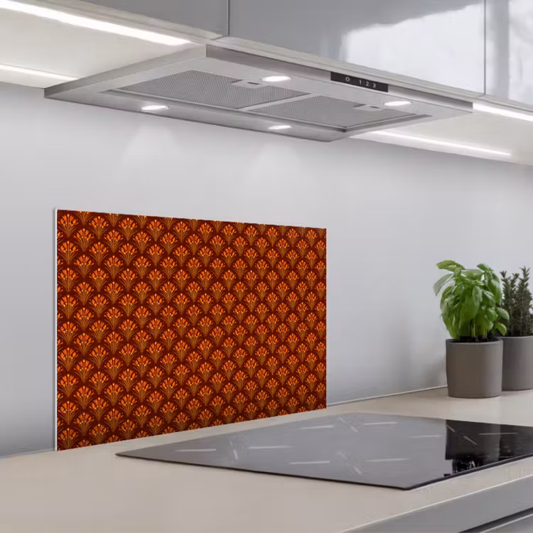 Salpicaderos de cocina - Abanicos - Art Déco - Botánico - Marrón rojizo - Naranja — 1