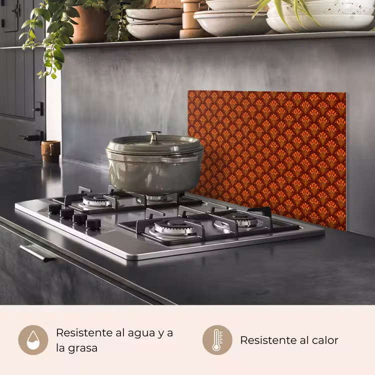 Salpicaderos de cocina - Abanicos - Art Déco - Botánico - Marrón rojizo - Naranja — 2