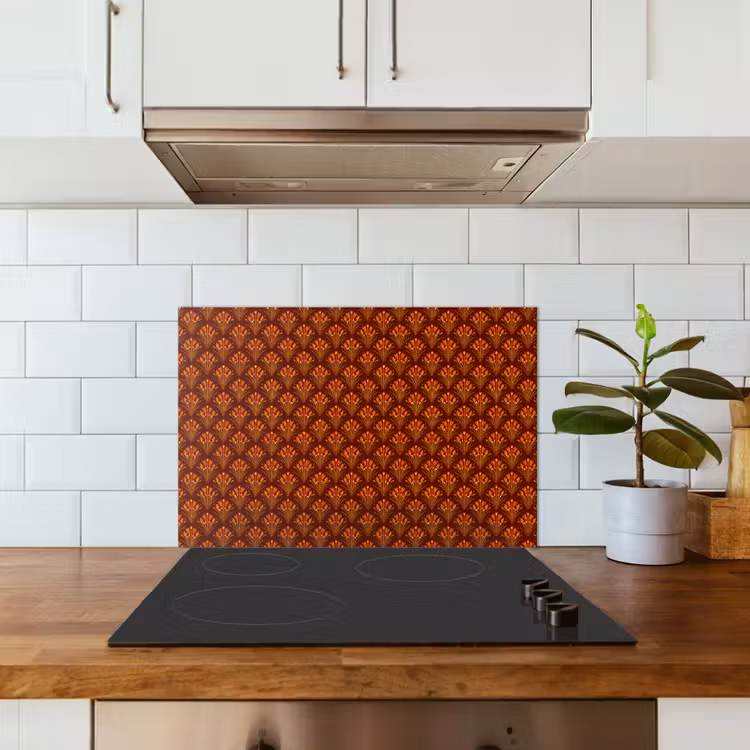 Salpicaderos de cocina - Abanicos - Art Déco - Botánico - Marrón rojizo - Naranja — 3