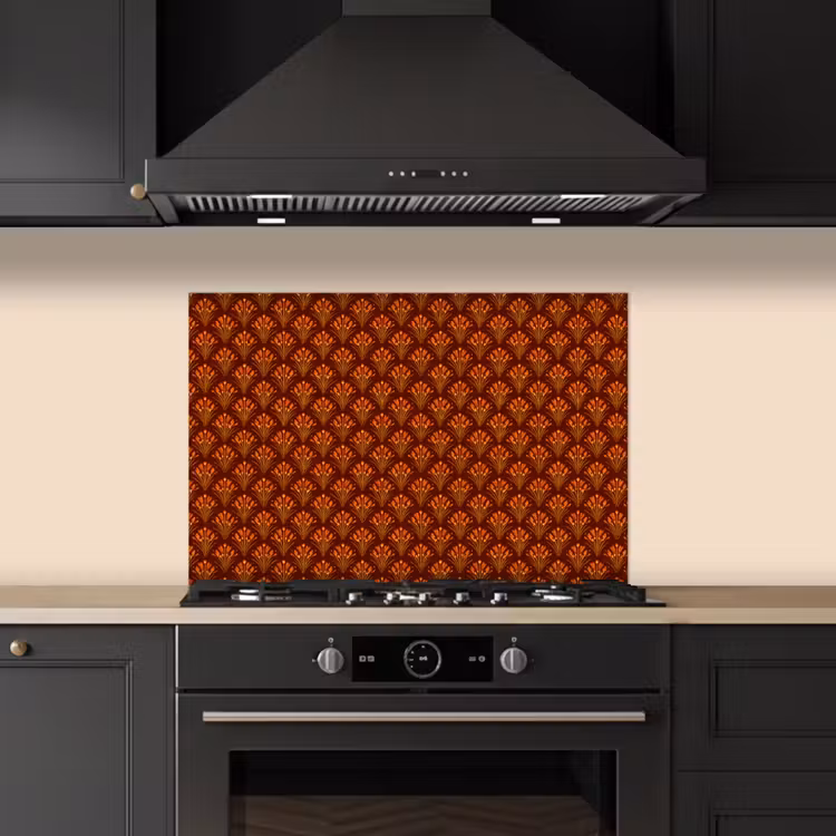 Salpicaderos de cocina - Abanicos - Art Déco - Botánico - Marrón rojizo - Naranja — 5