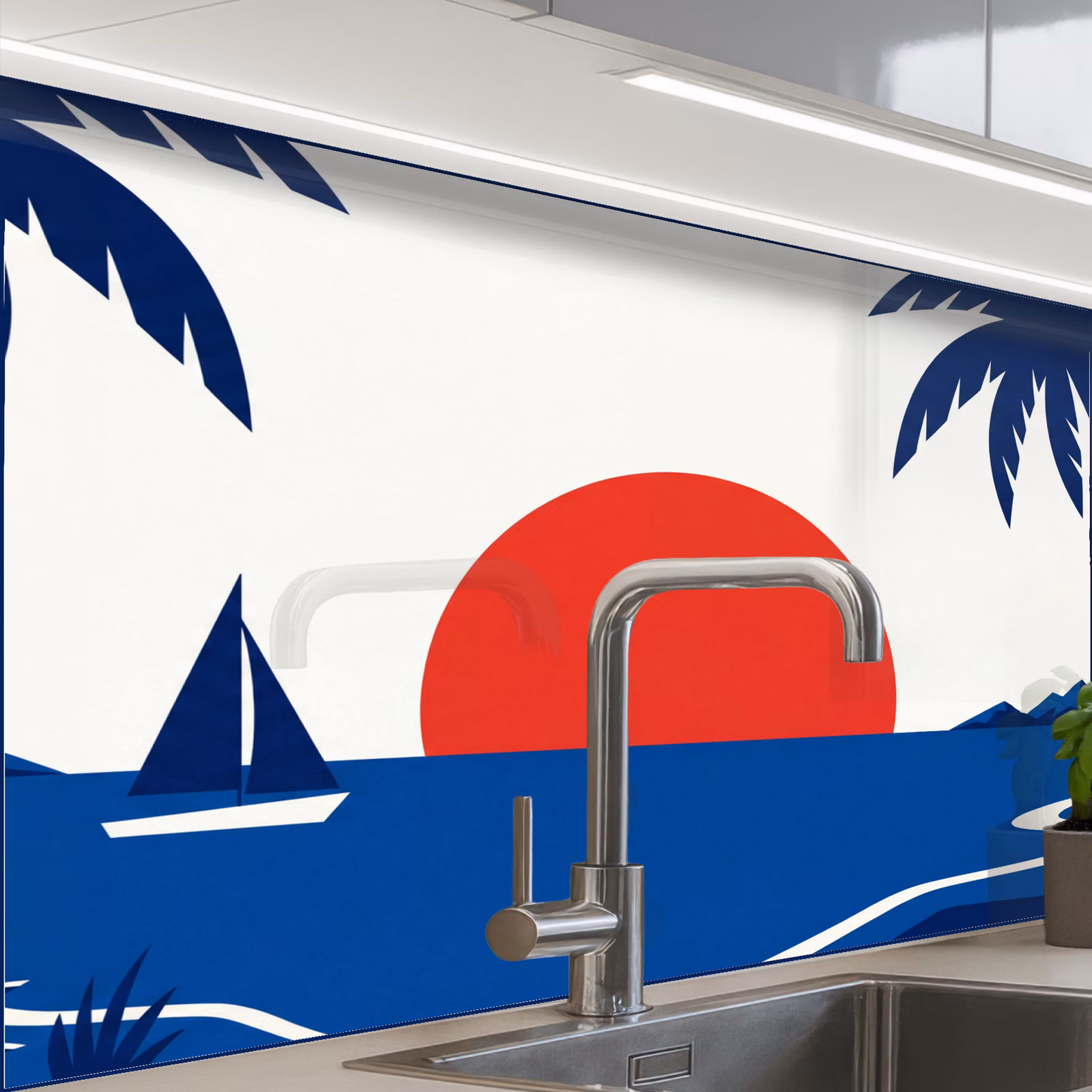 Revestimiento cocina - Puesta de sol - Mar - Palmera - Tropical - Moderno — 1