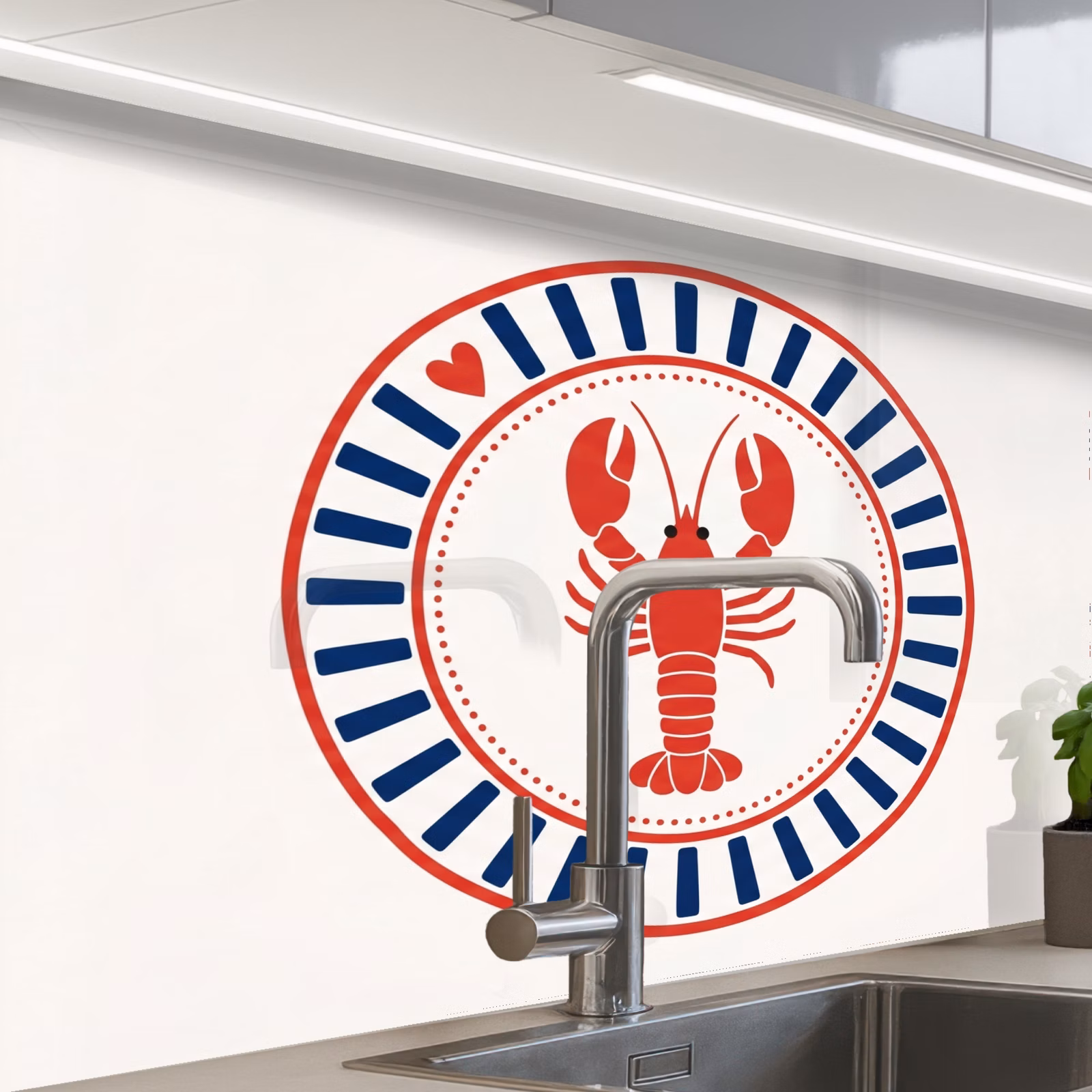 Revestimiento cocina - Vida marina - Langosta - Emblema - Gráfico - Rojo — 1