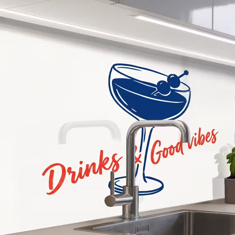 Revestimiento cocina - Cóctel - Vaso - Ilustración - Azul - Blanco — 1