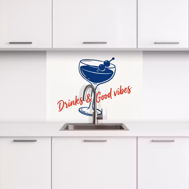 Revestimiento cocina - Cóctel - Vaso - Ilustración - Azul - Blanco — 3