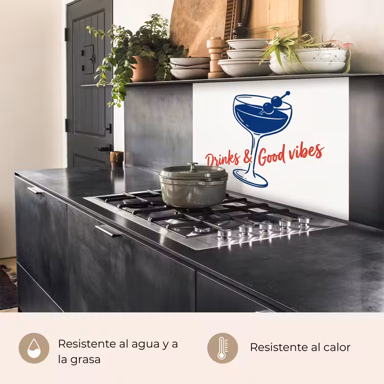 Revestimiento cocina - Cóctel - Vaso - Ilustración - Azul - Blanco — 4