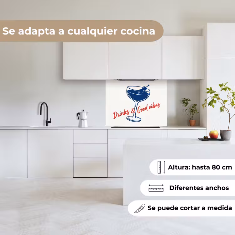 Revestimiento cocina - Cóctel - Vaso - Ilustración - Azul - Blanco — 6