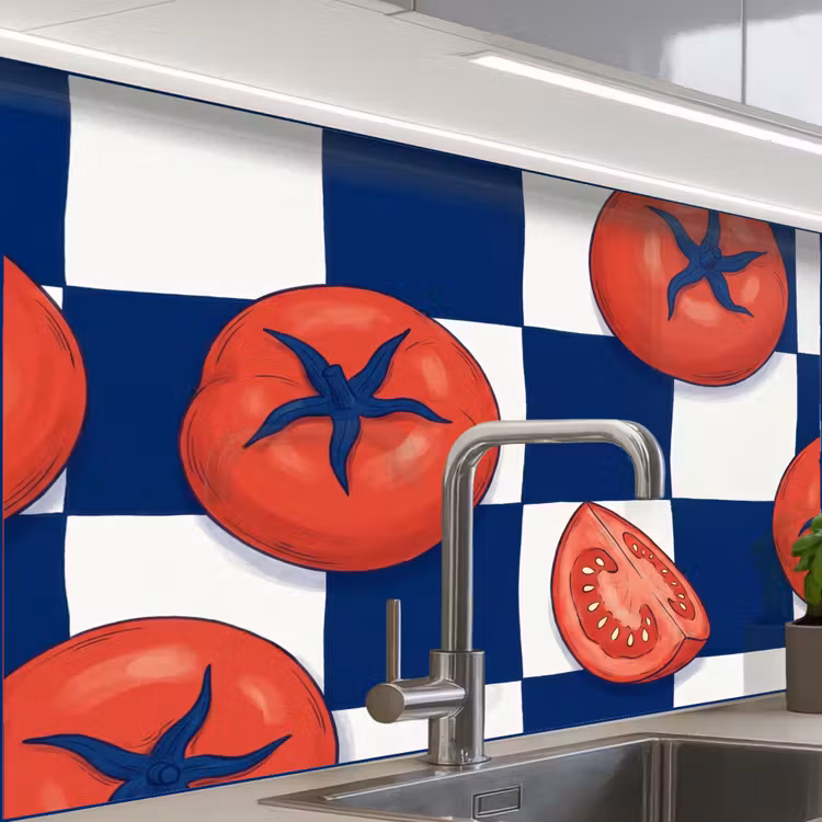 Revestimiento cocina - Comida - Tomates - Cocina - Ilustración - Rojo-Azul — 1