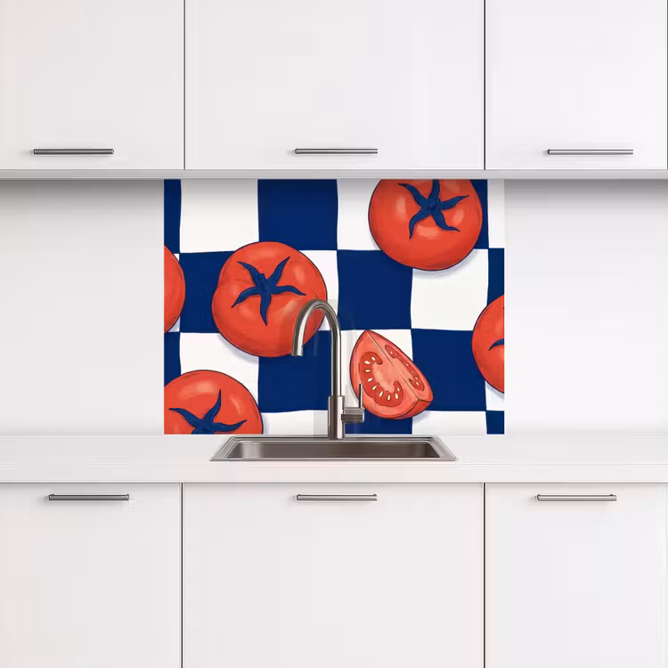 Revestimiento cocina - Comida - Tomates - Cocina - Ilustración - Rojo-Azul — 3