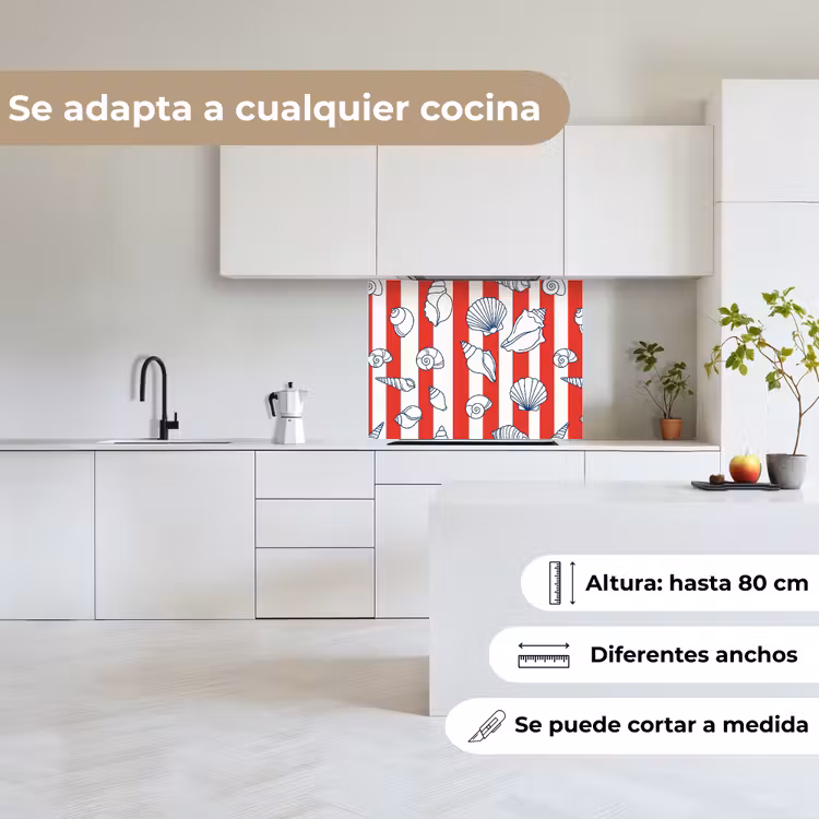 Revestimiento cocina - Concha - Animales marinos - Verano - Ilustración - Rojo - Azul — 6