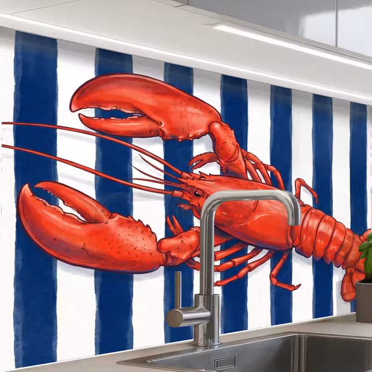 Revestimiento cocina - Crustáceo - Langosta - Marino - Ilustración - Rojo — 1