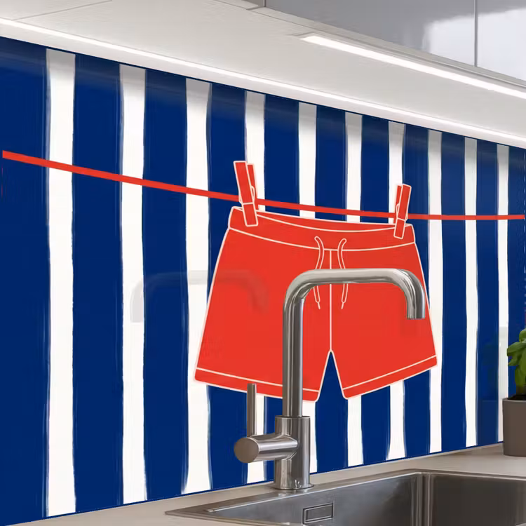 Revestimiento cocina - Pantalones cortos - Tendedero - Verano - Ilustración - Rojo — 1