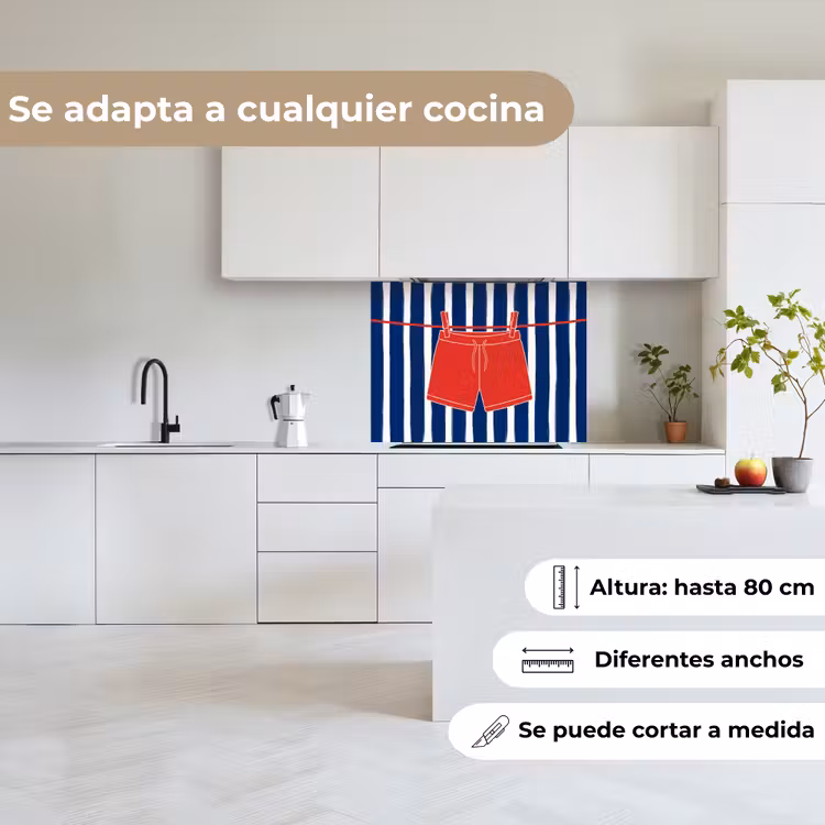 Revestimiento cocina - Pantalones cortos - Tendedero - Verano - Ilustración - Rojo — 6