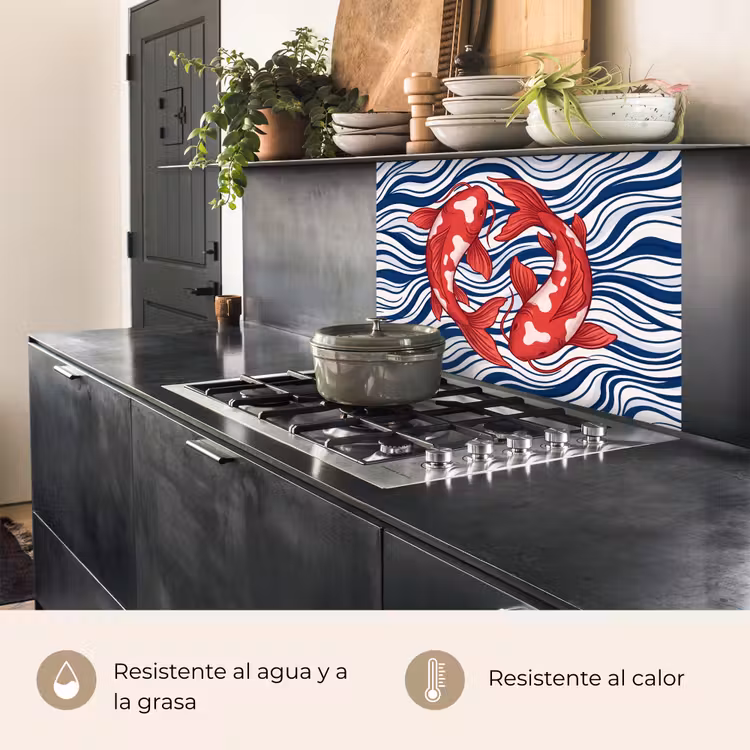Revestimiento cocina - Peces - Agua - Naturaleza - Ilustración - Rojo — 4