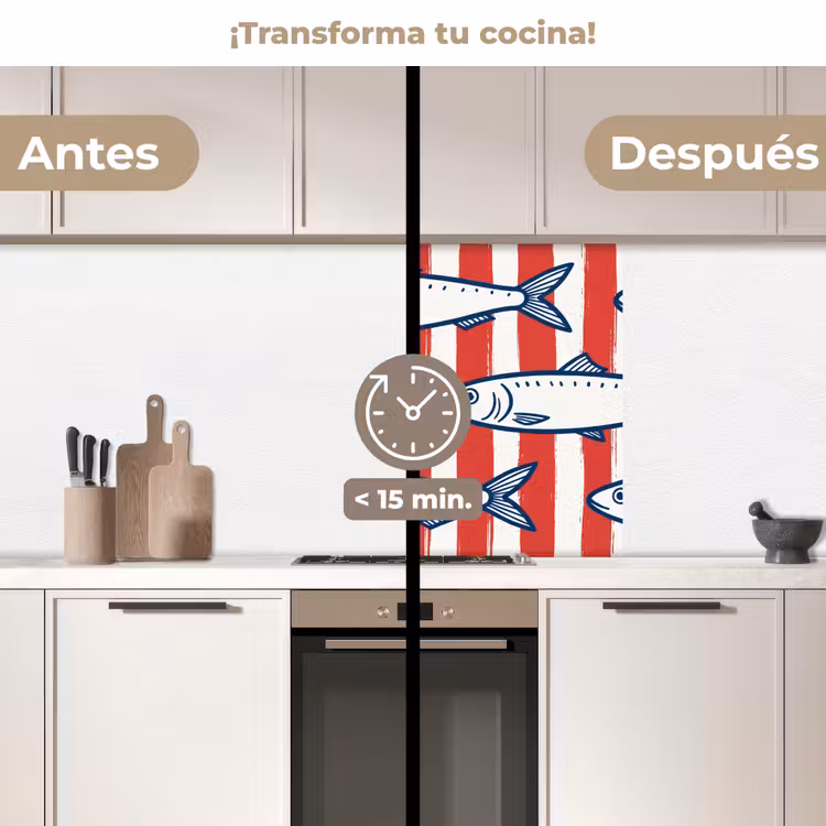 Revestimiento cocina - Pez - Estampado - Rayas - Ilustración - Rojo — 2