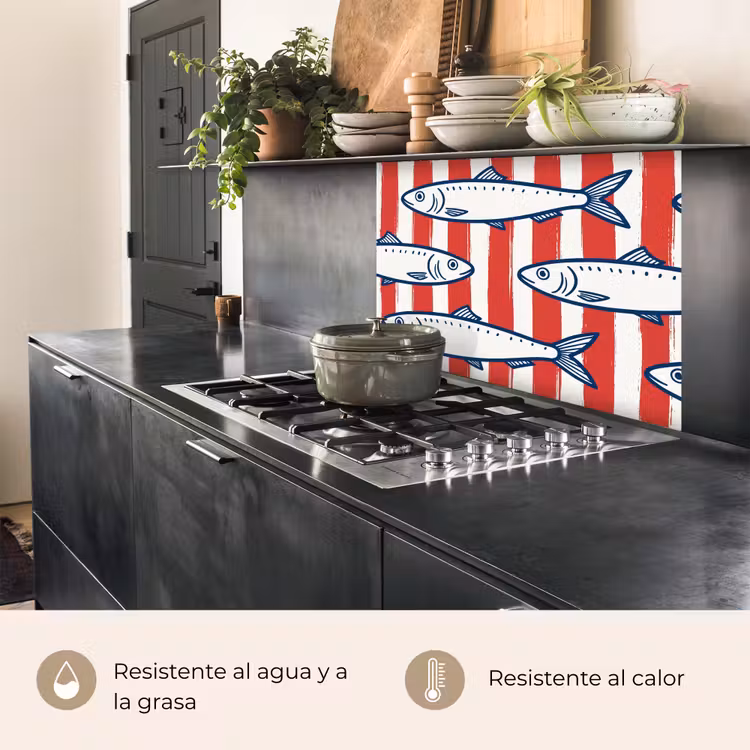 Revestimiento cocina - Pez - Estampado - Rayas - Ilustración - Rojo — 4