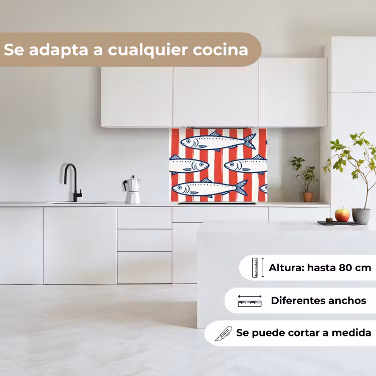 Revestimiento cocina - Pez - Estampado - Rayas - Ilustración - Rojo — 6