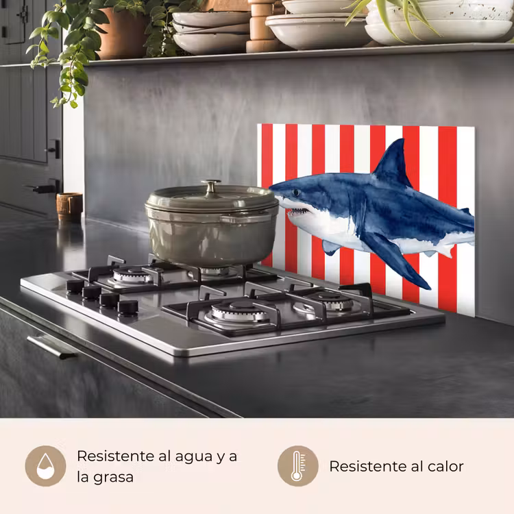 Salpicaderos de cocina - Pez - Tiburón - Mar - Ilustración - Azul — 2