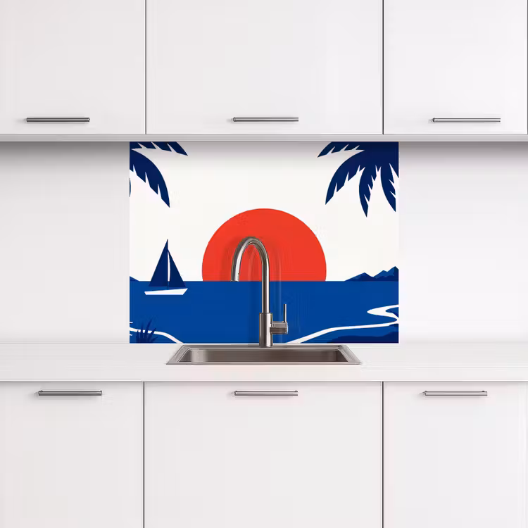 Revestimiento cocina - Puesta de sol - Mar - Palmera - Tropical - Moderno — 3