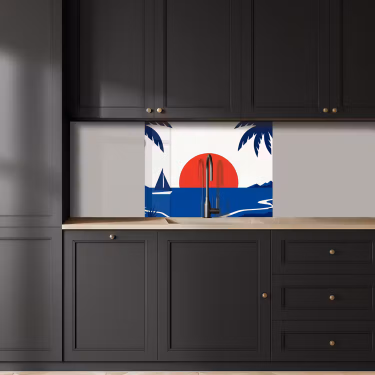 Revestimiento cocina - Puesta de sol - Mar - Palmera - Tropical - Moderno — 5