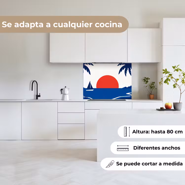 Revestimiento cocina - Puesta de sol - Mar - Palmera - Tropical - Moderno — 6
