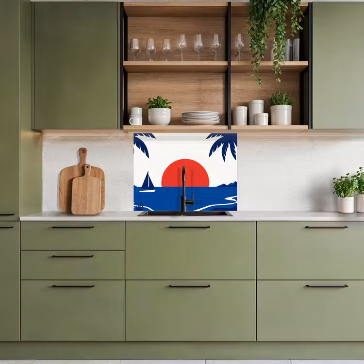 Revestimiento cocina - Puesta de sol - Mar - Palmera - Tropical - Moderno — 7