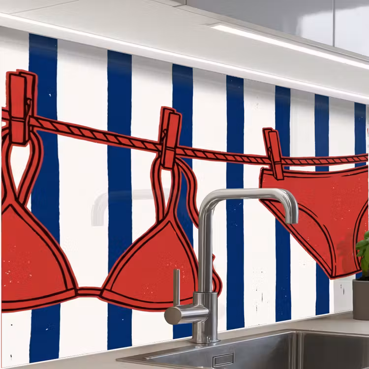 Revestimiento cocina - Trajes de baño - Tendedero - Verano - Ilustración - Rojo — 1