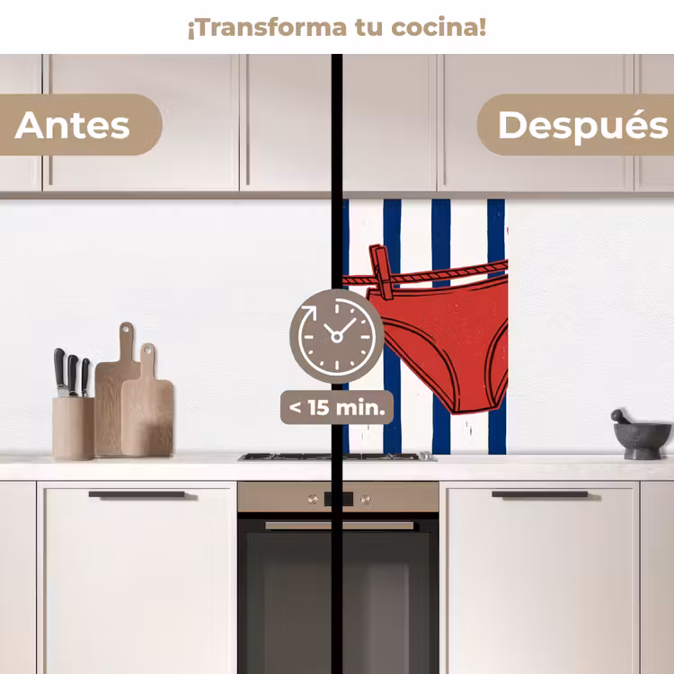 Revestimiento cocina - Trajes de baño - Tendedero - Verano - Ilustración - Rojo — 2