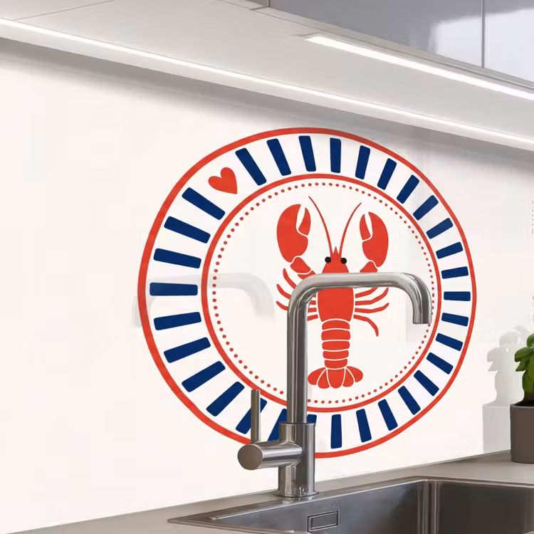 Revestimiento cocina - Vida marina - Langosta - Emblema - Gráfico - Rojo — 1