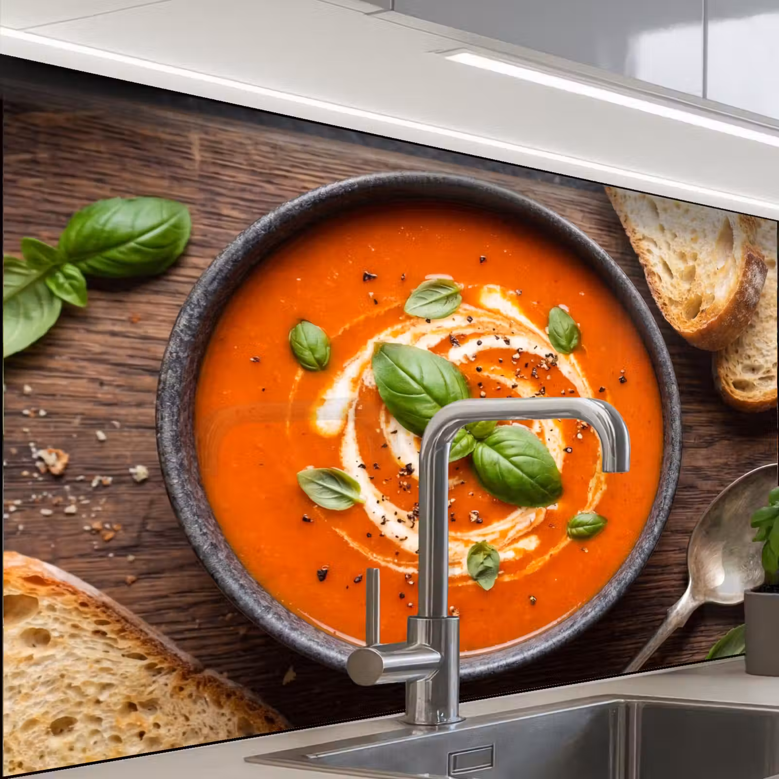 Revestimiento cocina - Comida - Sopa - Albahaca - Rústico - Rojo — 1