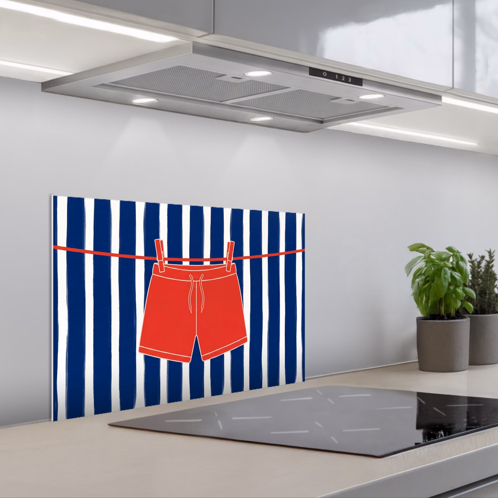 Salpicaderos de cocina - Pantalones cortos - Tendedero - Verano - Ilustración - Rojo — 1