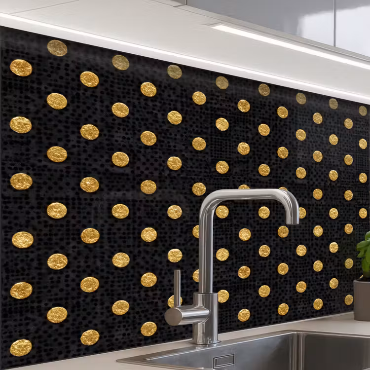 Revestimiento cocina - Lunares - Puntos - Dorado - Negro — 1