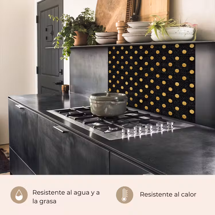 Revestimiento cocina - Lunares - Puntos - Dorado - Negro — 4