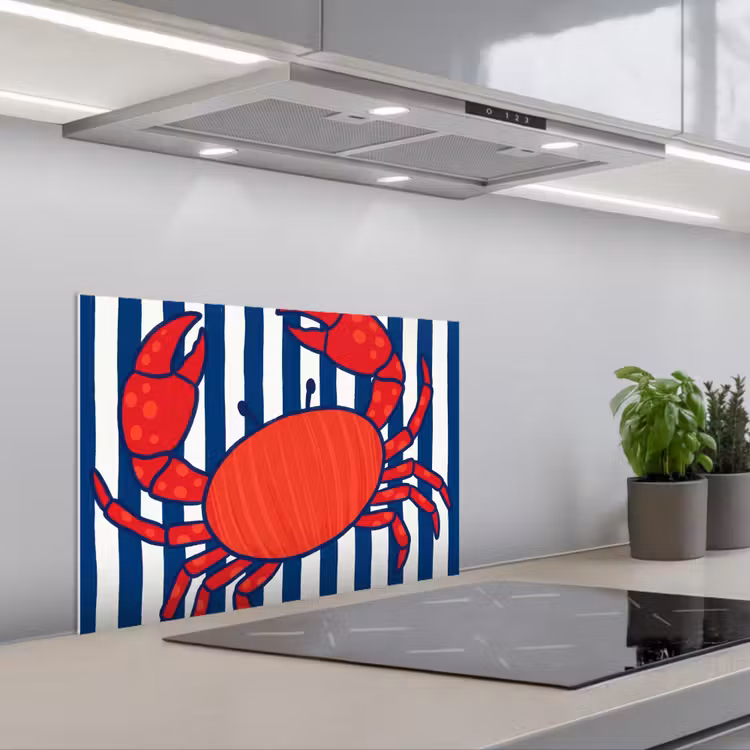 Salpicaderos de cocina - Cangrejo - Rayas - Vida marina - Ilustración - Rojo — 1
