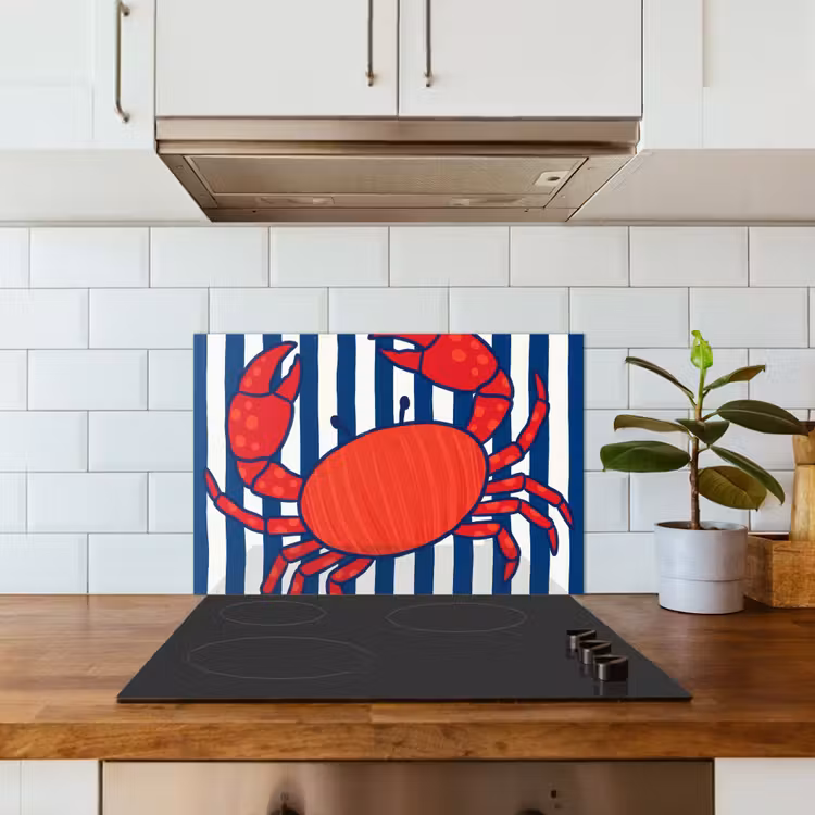 Salpicaderos de cocina - Cangrejo - Rayas - Vida marina - Ilustración - Rojo — 3