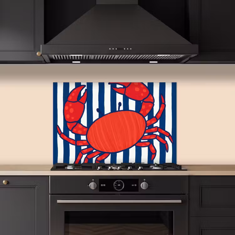 Salpicaderos de cocina - Cangrejo - Rayas - Vida marina - Ilustración - Rojo — 5
