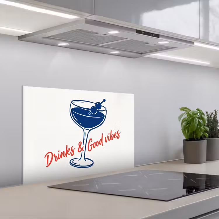 Salpicaderos de cocina - Cóctel - Vaso - Ilustración - Azul - Blanco — 1