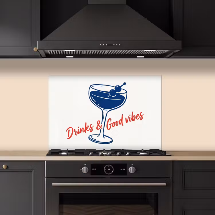 Salpicaderos de cocina - Cóctel - Vaso - Ilustración - Azul - Blanco — 5